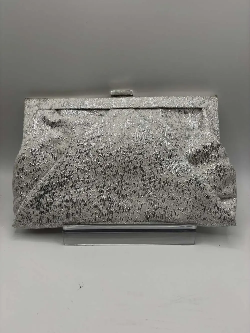 Kate Landry Silver Brocade Evening Clutch Purse